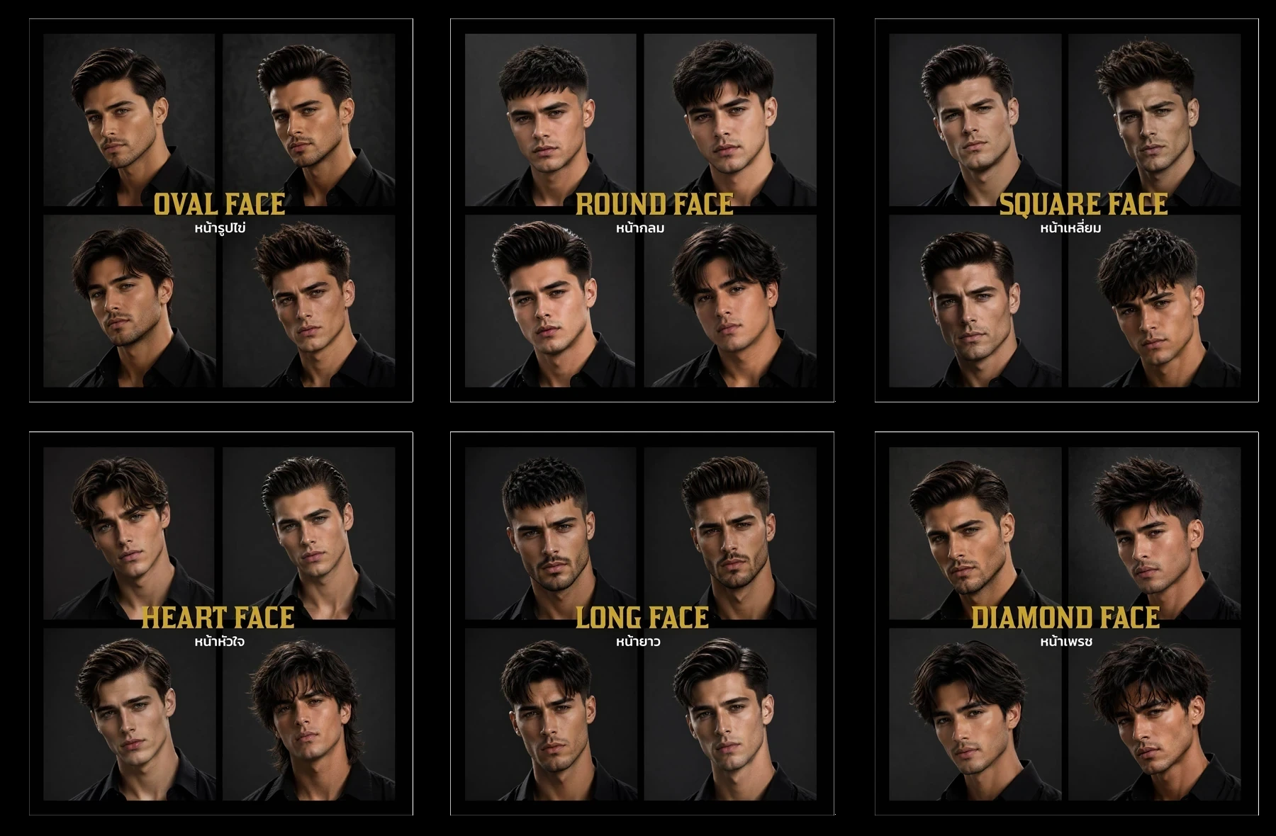 David Days hairstyle recommendations for oval, round, square, heart, long, and diamond face shapes